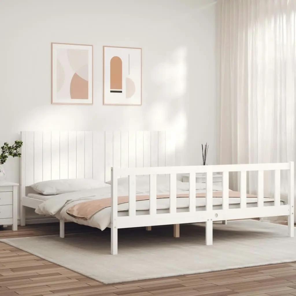 Bed Frame without Mattress White 183x203 cm King Solid Wood Pine 3192962