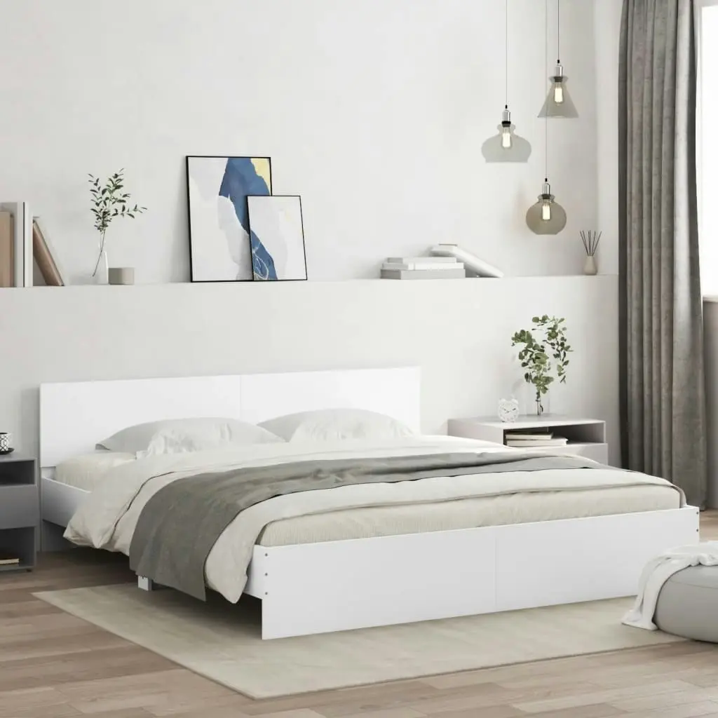 Bed Frame with Headboard White 183x203 cm King Size 3207462