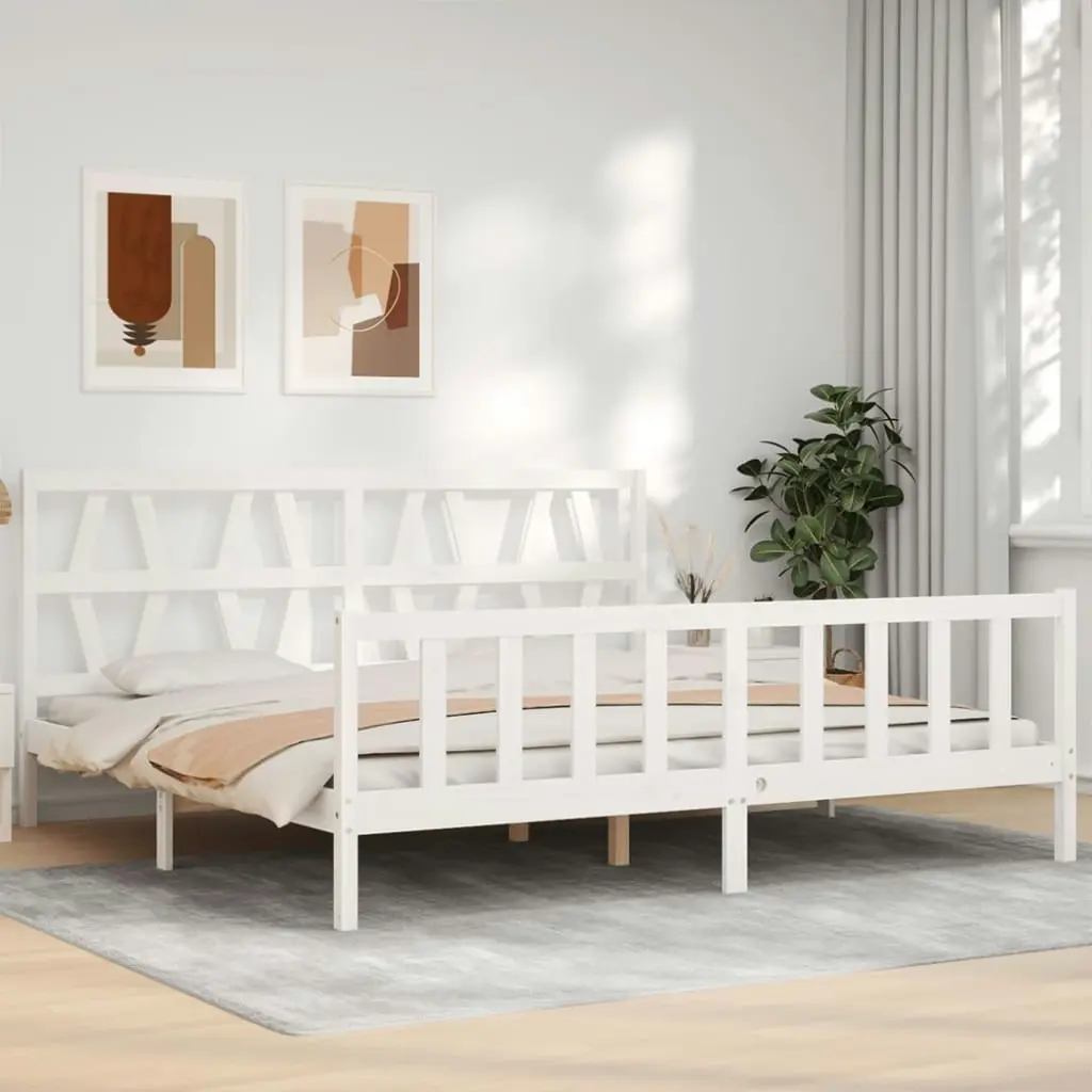 Bed Frame without Mattress White 183x203 cm King Solid Wood Pine 3192507