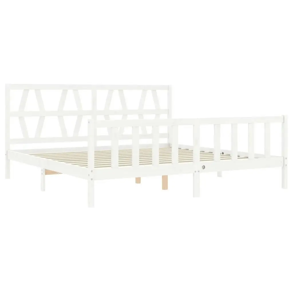 Bed Frame without Mattress White 183x203 cm King Solid Wood Pine 3192507