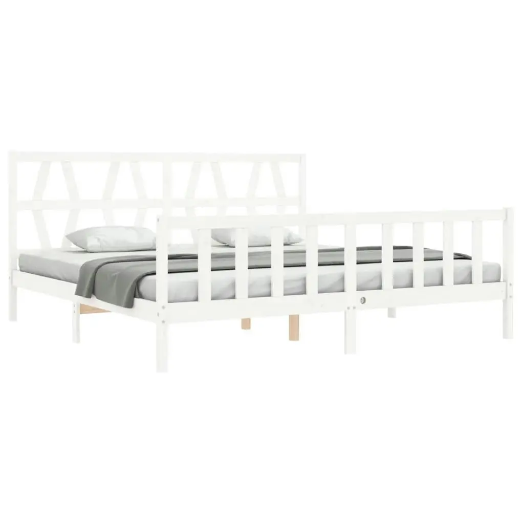 Bed Frame without Mattress White 183x203 cm King Solid Wood Pine 3192507