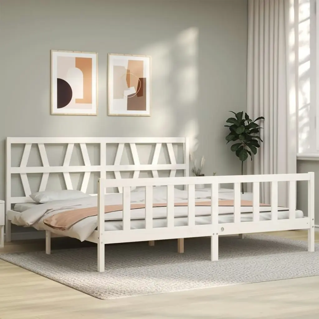 Bed Frame without Mattress White 183x203 cm King Solid Wood Pine 3192507