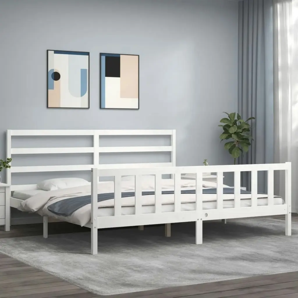 Bed Frame without Mattress White 183x203 cm King Solid Wood Pine 3191922