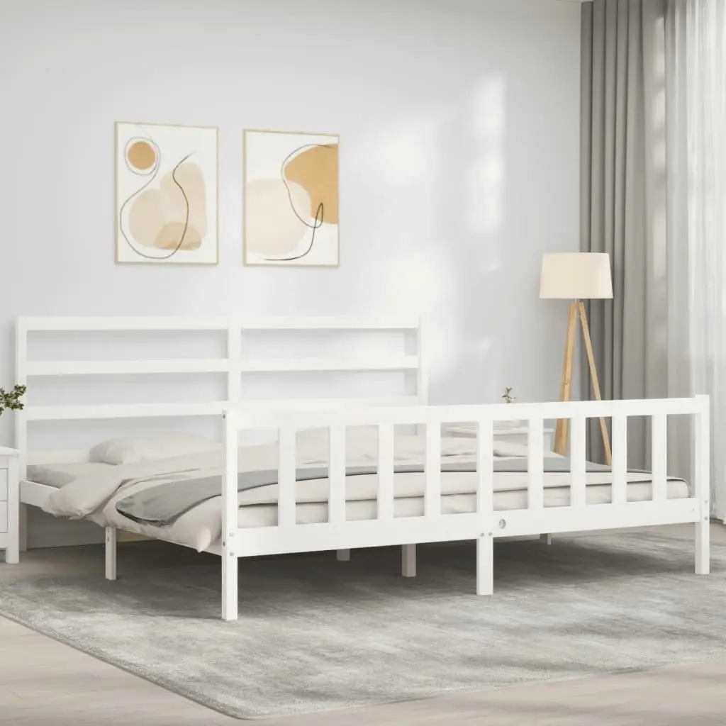 Bed Frame without Mattress White 183x203 cm King Solid Wood Pine 3191922