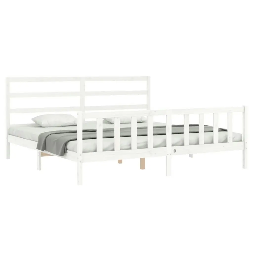 Bed Frame without Mattress White 183x203 cm King Solid Wood Pine 3191922