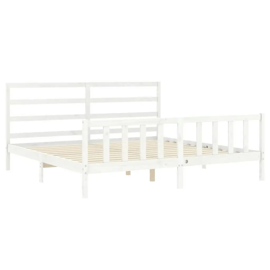 Bed Frame without Mattress White 183x203 cm King Solid Wood Pine 3191922