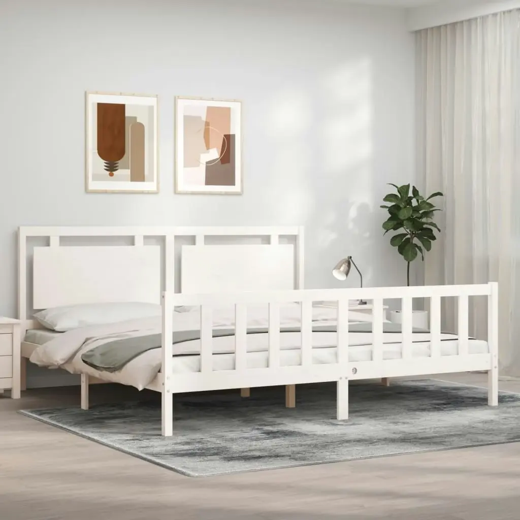 Bed Frame without Mattress White 183x203 cm King Solid Wood Pine 3192182