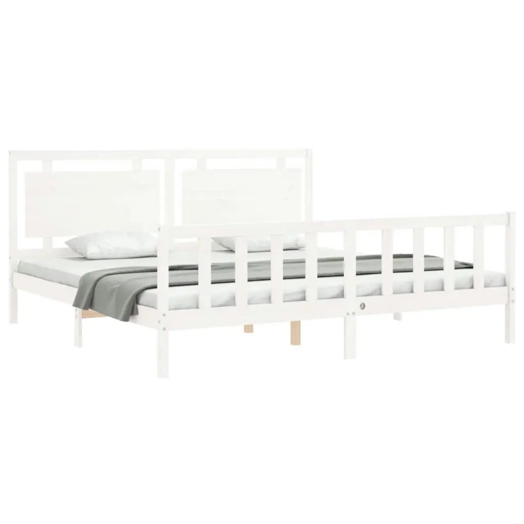 Bed Frame without Mattress White 183x203 cm King Solid Wood Pine 3192182