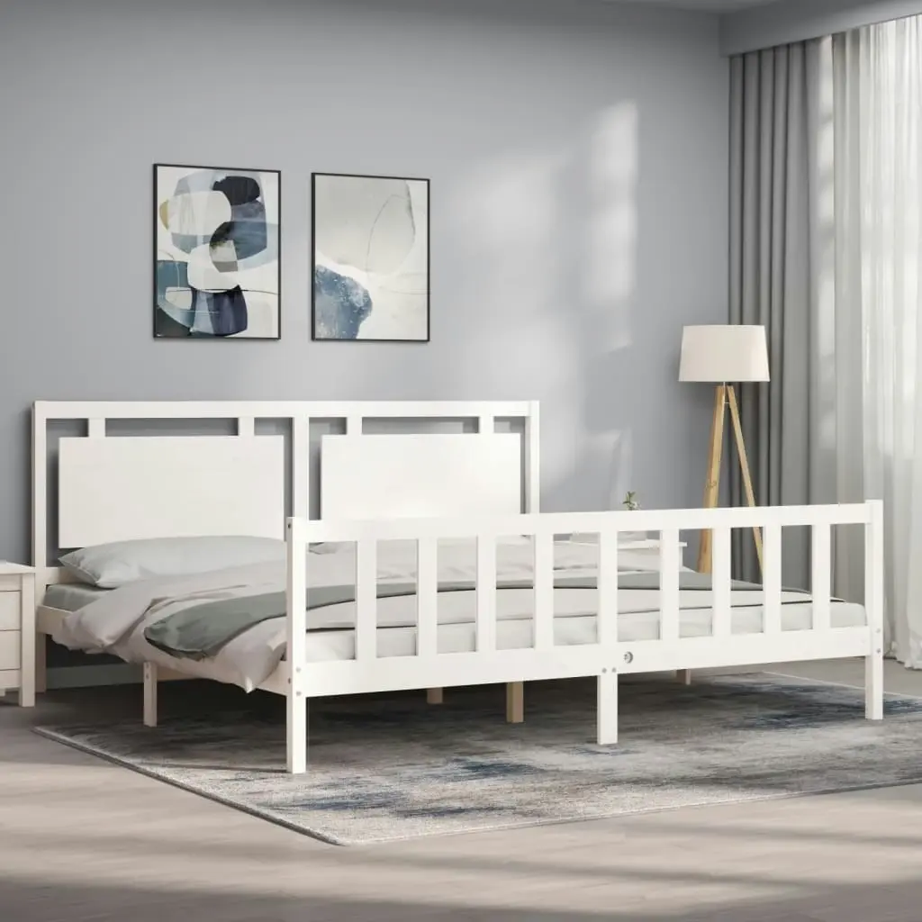 Bed Frame without Mattress White 183x203 cm King Solid Wood Pine 3192182