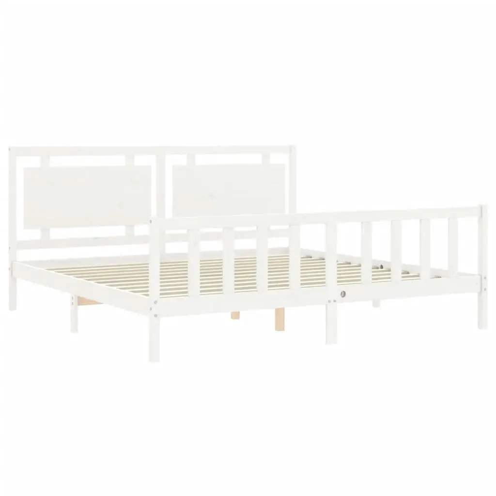 Bed Frame without Mattress White 183x203 cm King Solid Wood Pine 3192182