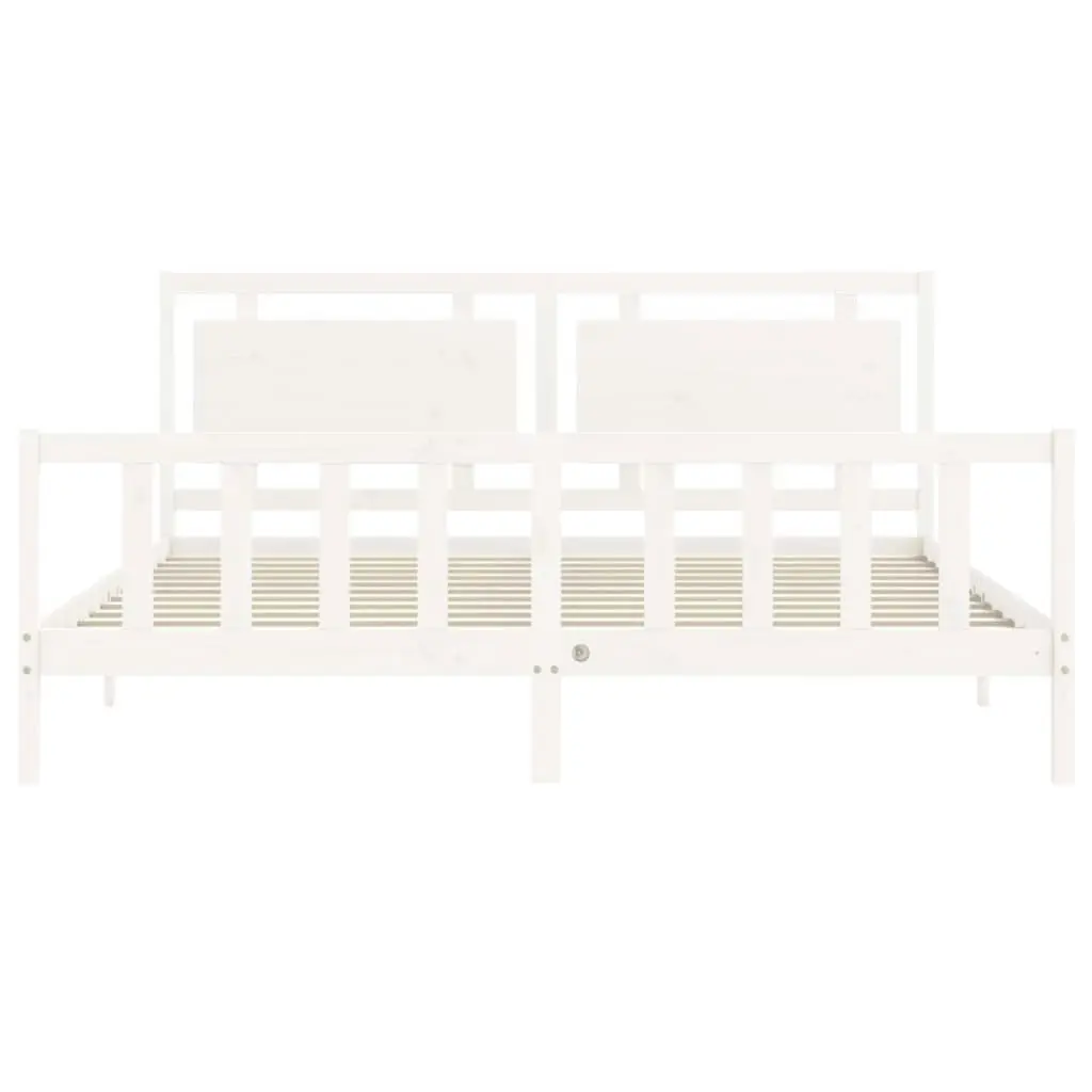 Bed Frame without Mattress White 183x203 cm King Solid Wood Pine 3192182