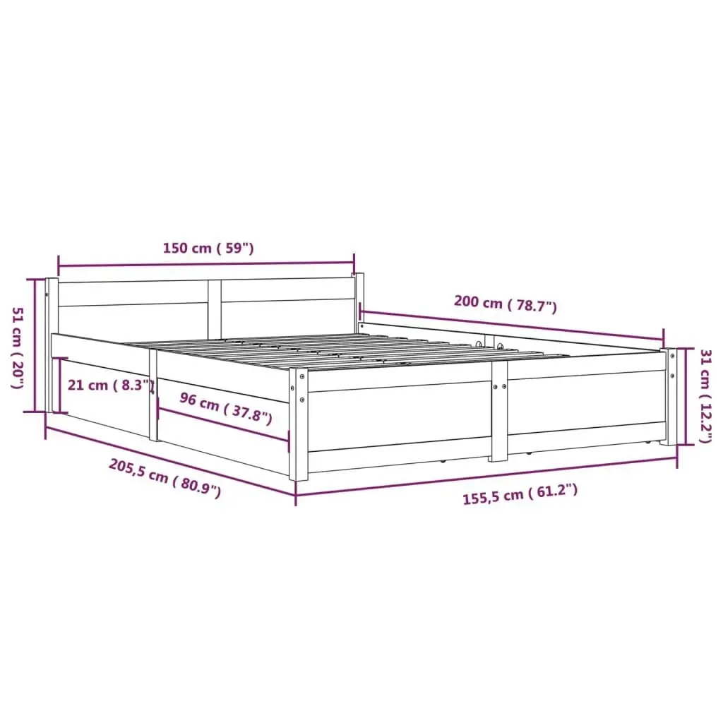 Bed Frame with Drawers White 153x203 cm Queen Size 3103565