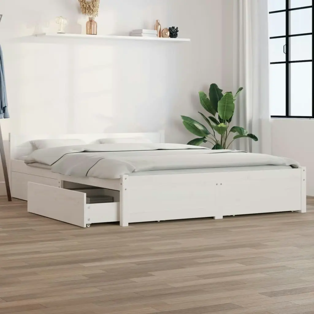 Bed Frame with Drawers White 153x203 cm Queen Size 3103565