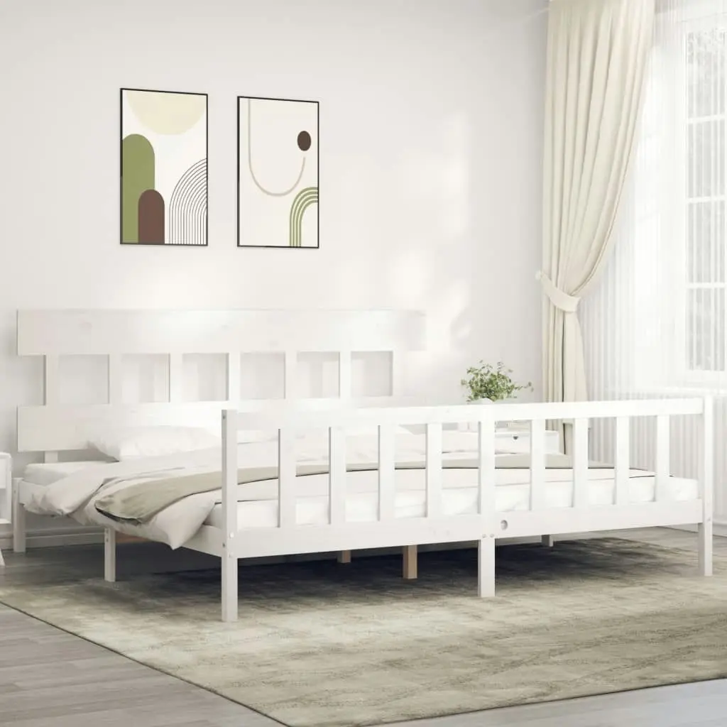 Bed Frame without Mattress White 183x203 cm King Solid Wood Pine 3193352