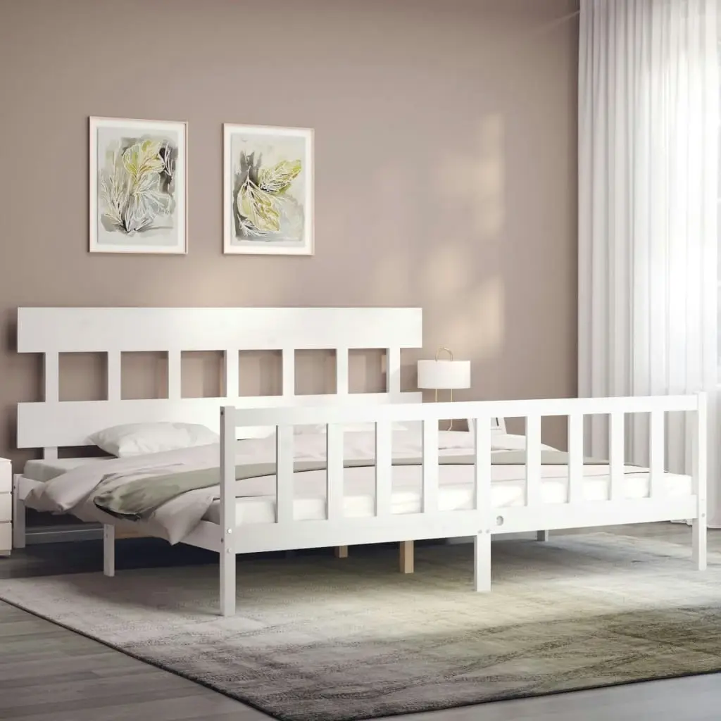 Bed Frame without Mattress White 183x203 cm King Solid Wood Pine 3193352