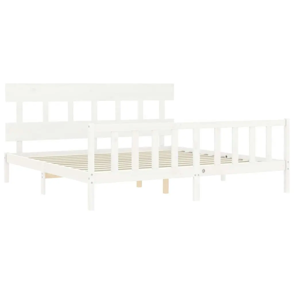 Bed Frame without Mattress White 183x203 cm King Solid Wood Pine 3193352