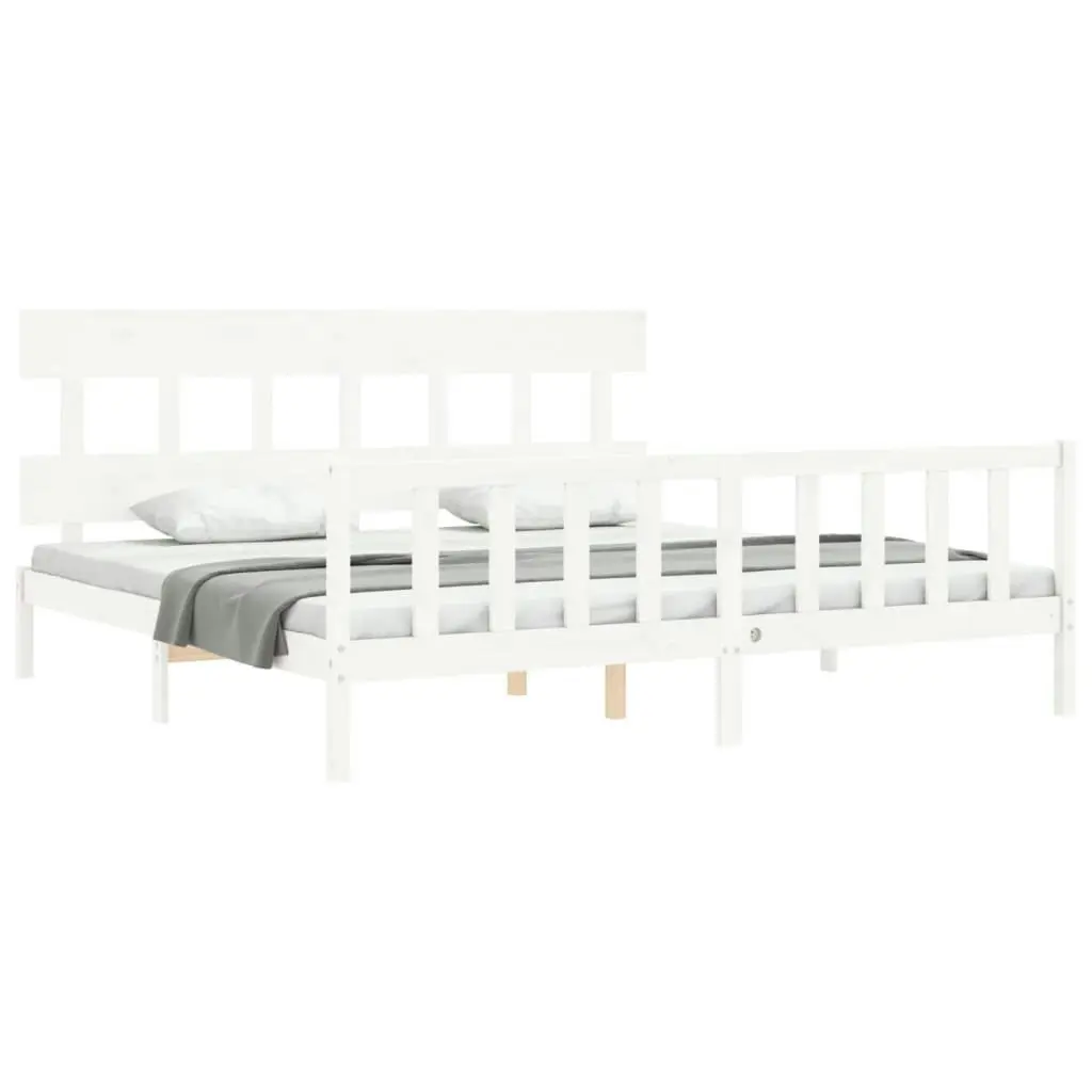 Bed Frame without Mattress White 183x203 cm King Solid Wood Pine 3193352