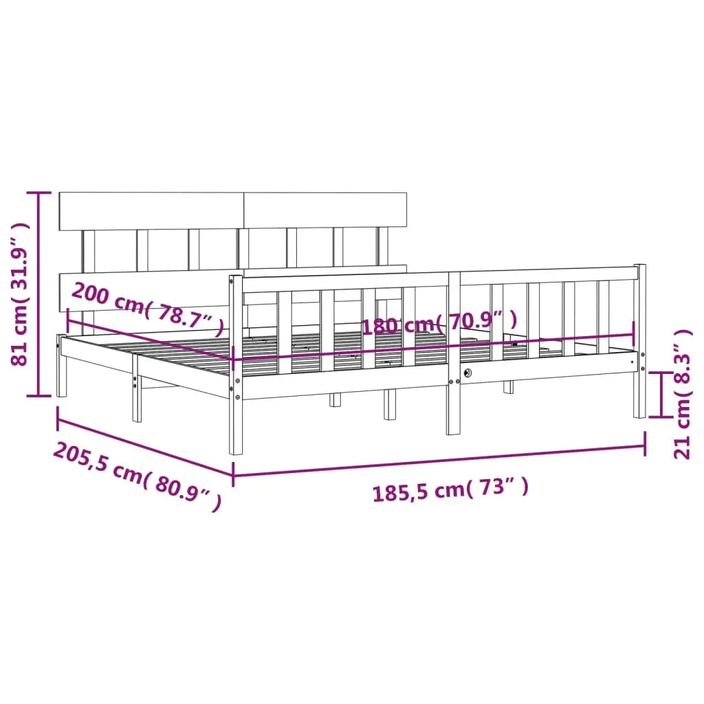 Bed Frame without Mattress White 183x203 cm King Solid Wood Pine 3193352