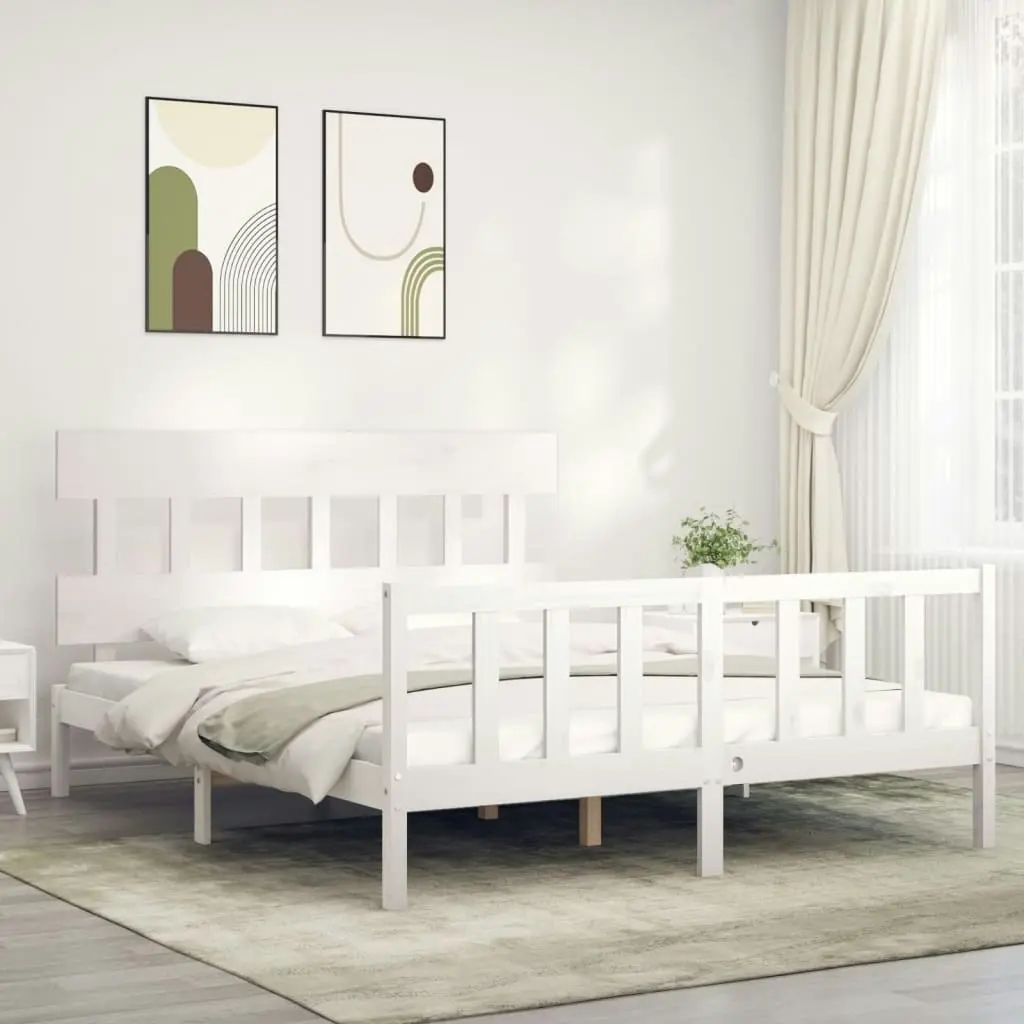 Bed Frame with Headboard White 153x203 cm Queen Solid Wood 3193342