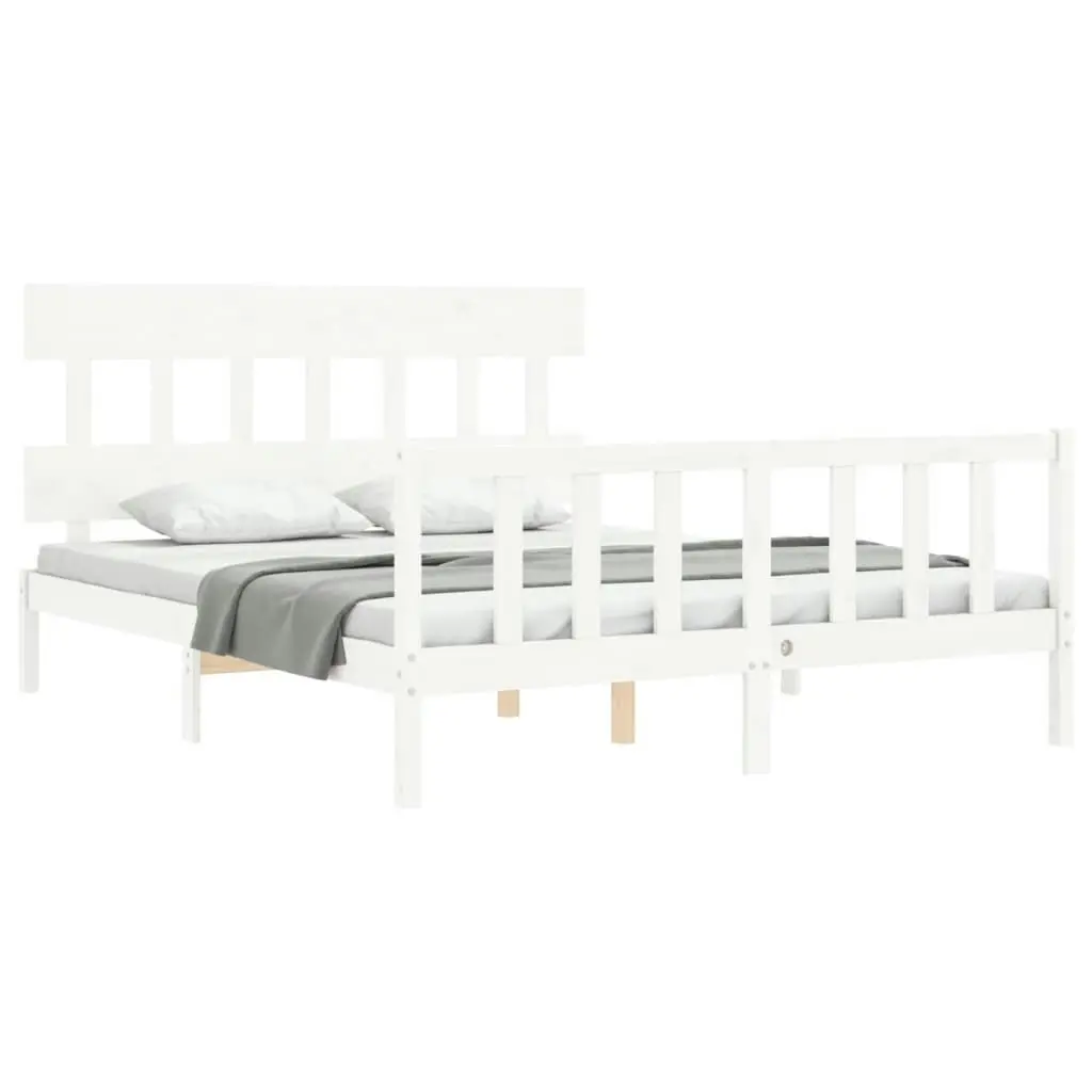 Bed Frame with Headboard White 153x203 cm Queen Solid Wood 3193342