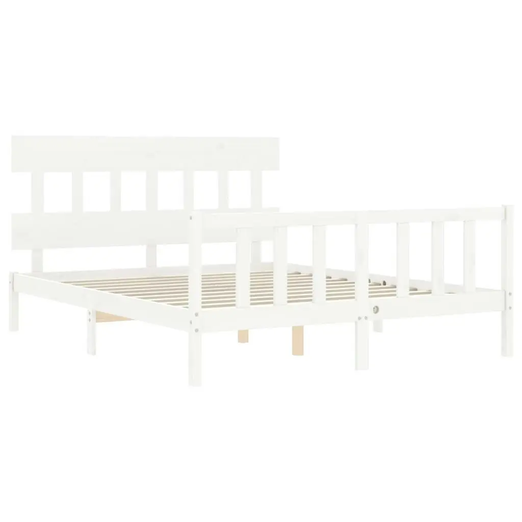 Bed Frame with Headboard White 153x203 cm Queen Solid Wood 3193342