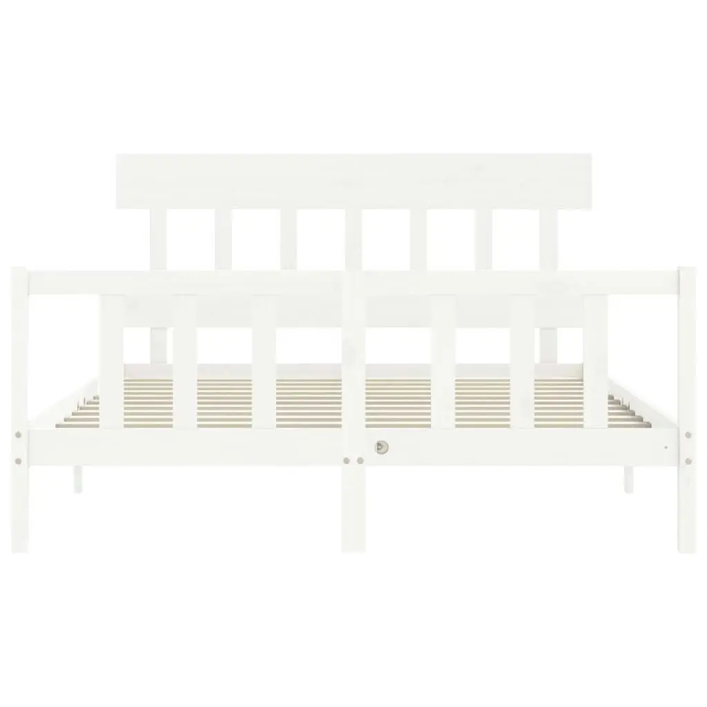 Bed Frame with Headboard White 153x203 cm Queen Solid Wood 3193342