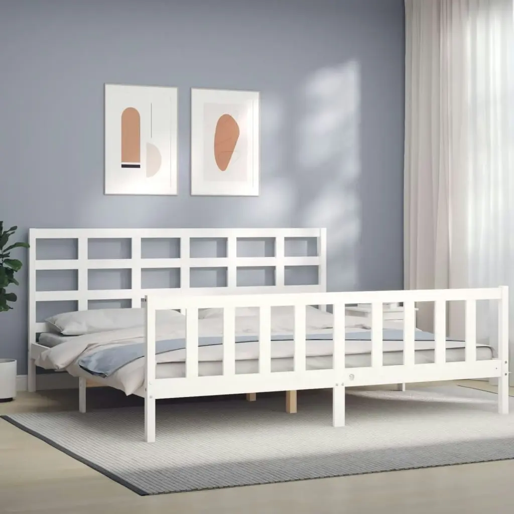 Bed Frame without Mattress White 183x203 cm King Solid Wood Pine 3192117