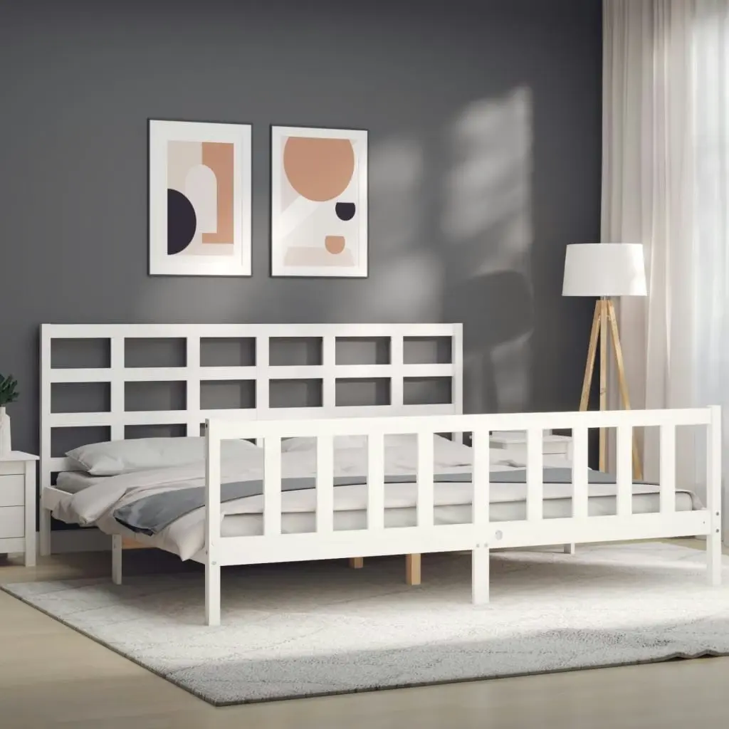 Bed Frame without Mattress White 183x203 cm King Solid Wood Pine 3192117