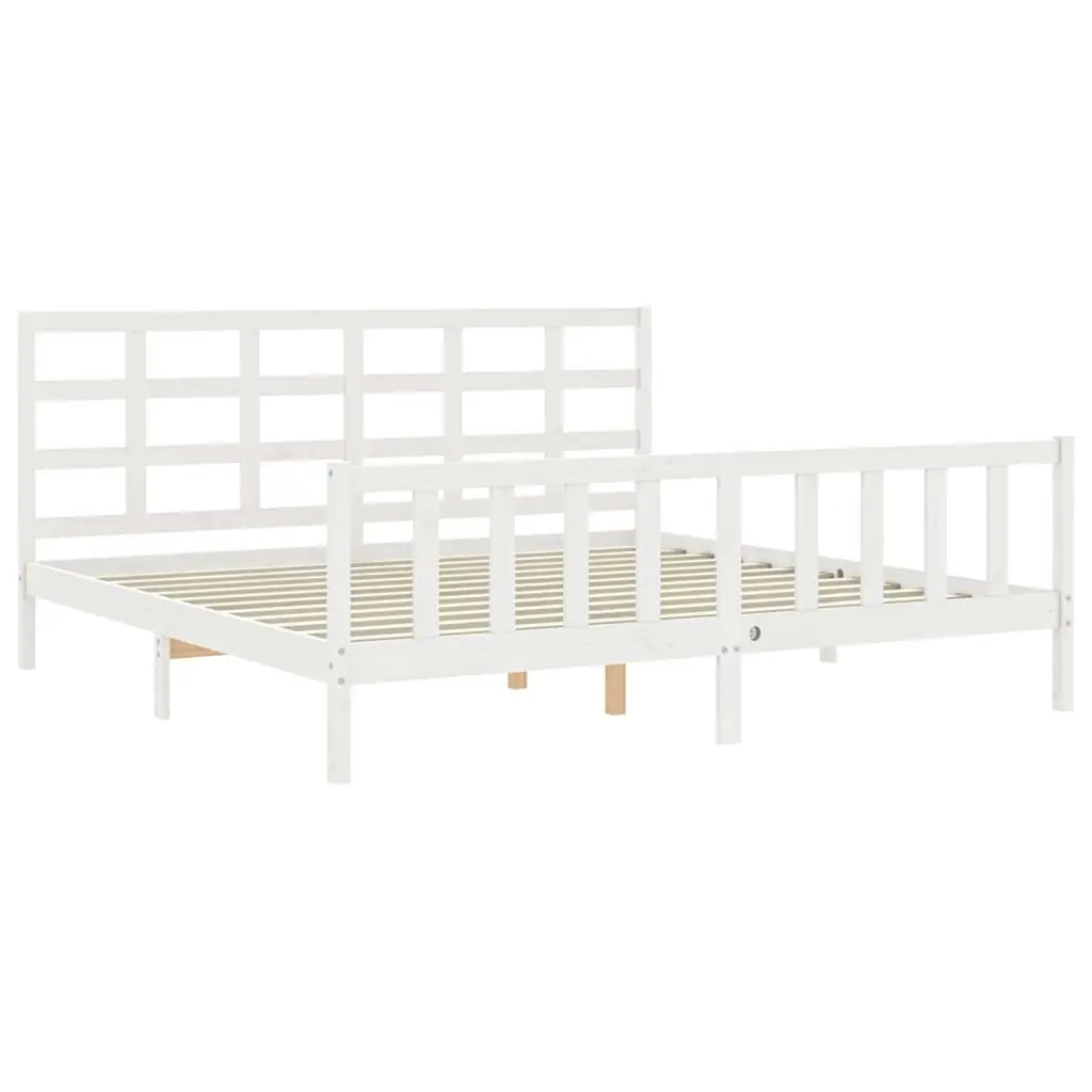 Bed Frame without Mattress White 183x203 cm King Solid Wood Pine 3192117