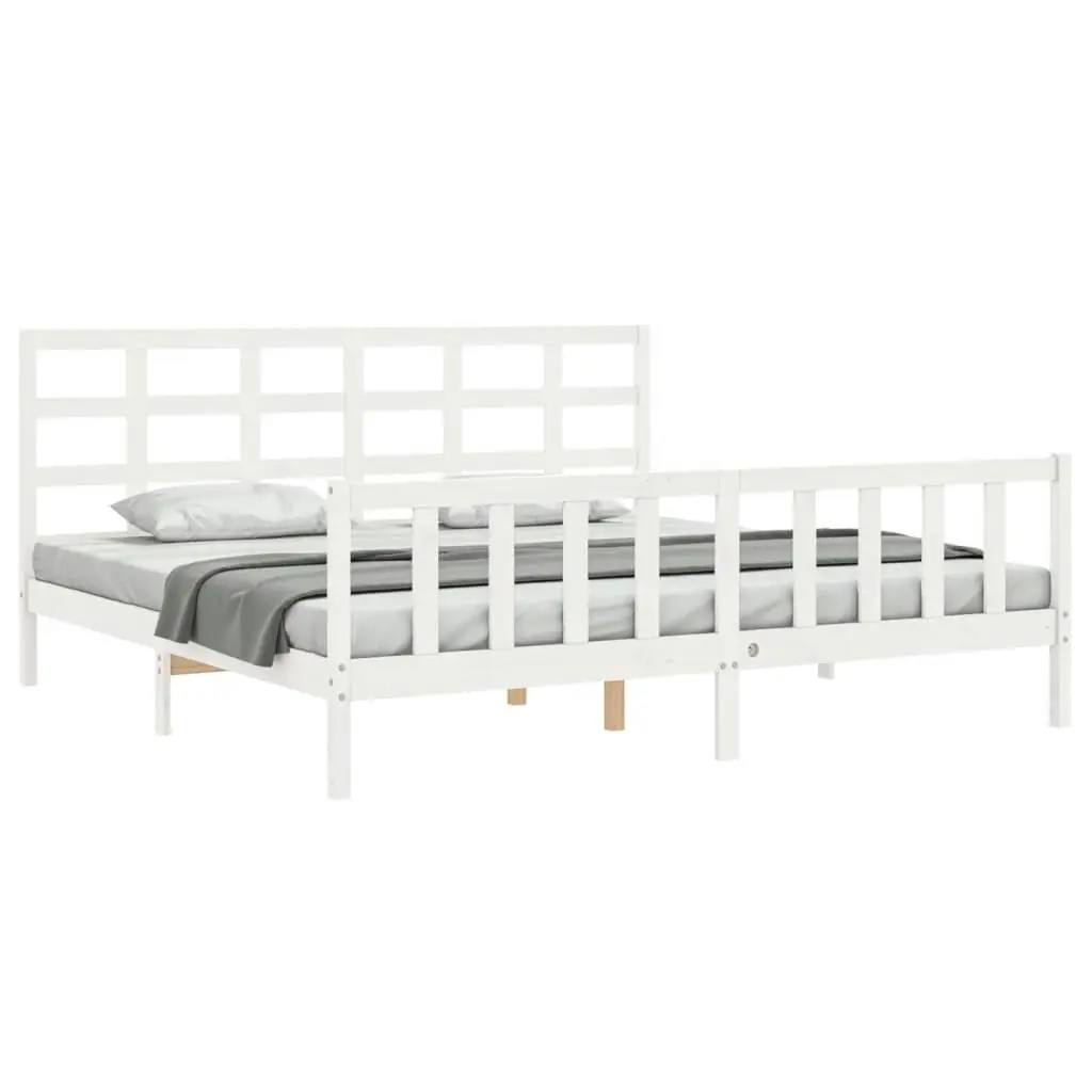 Bed Frame without Mattress White 183x203 cm King Solid Wood Pine 3192117