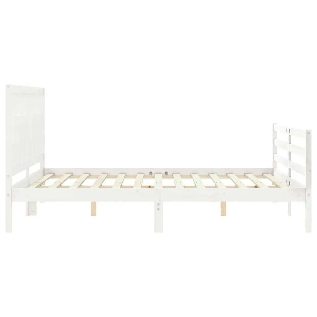 Bed Frame with Headboard White 153x203 cm Queen Solid Wood 3194317