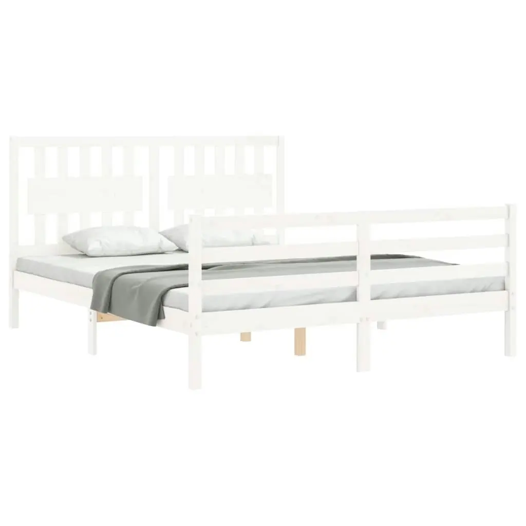 Bed Frame with Headboard White 153x203 cm Queen Solid Wood 3194317