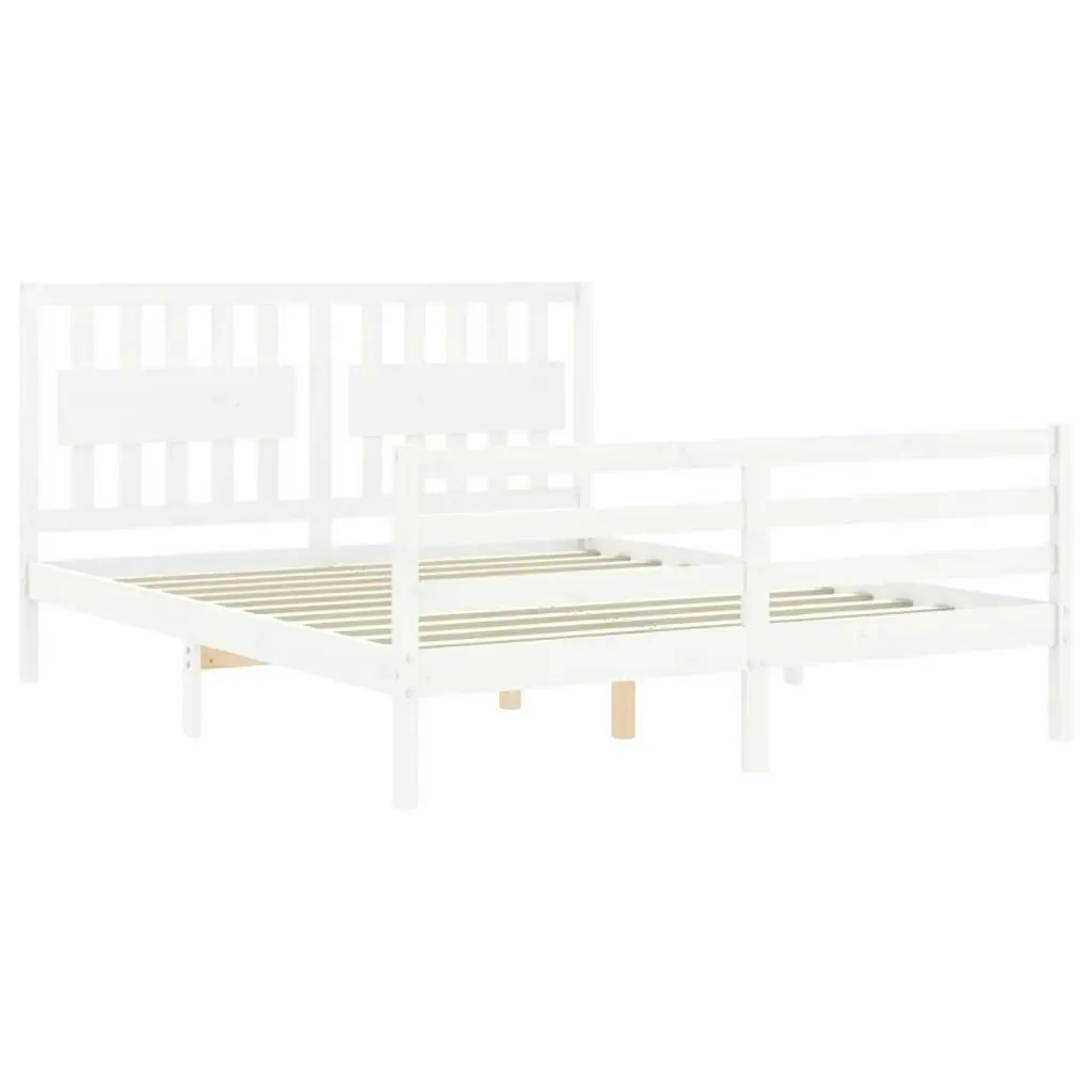 Bed Frame with Headboard White 153x203 cm Queen Solid Wood 3194317