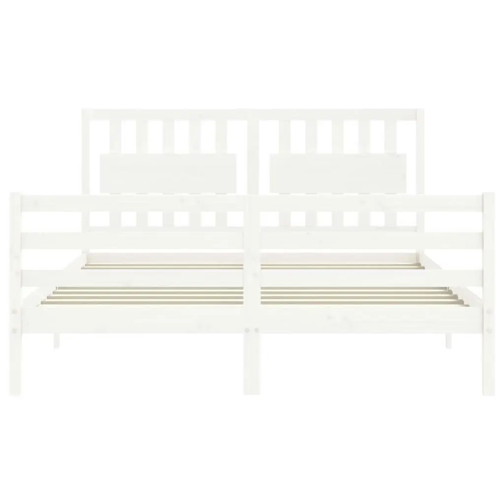 Bed Frame with Headboard White 153x203 cm Queen Solid Wood 3194317