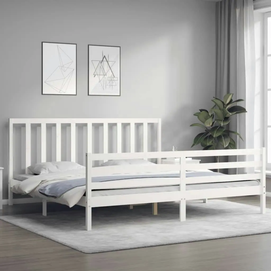 Bed Frame with Headboard White 183x203 cm King Solid Wood 3193807