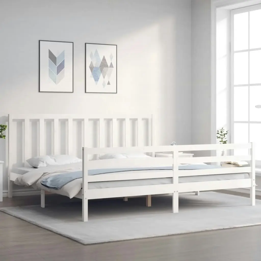 Bed Frame with Headboard White 183x203 cm King Solid Wood 3193807