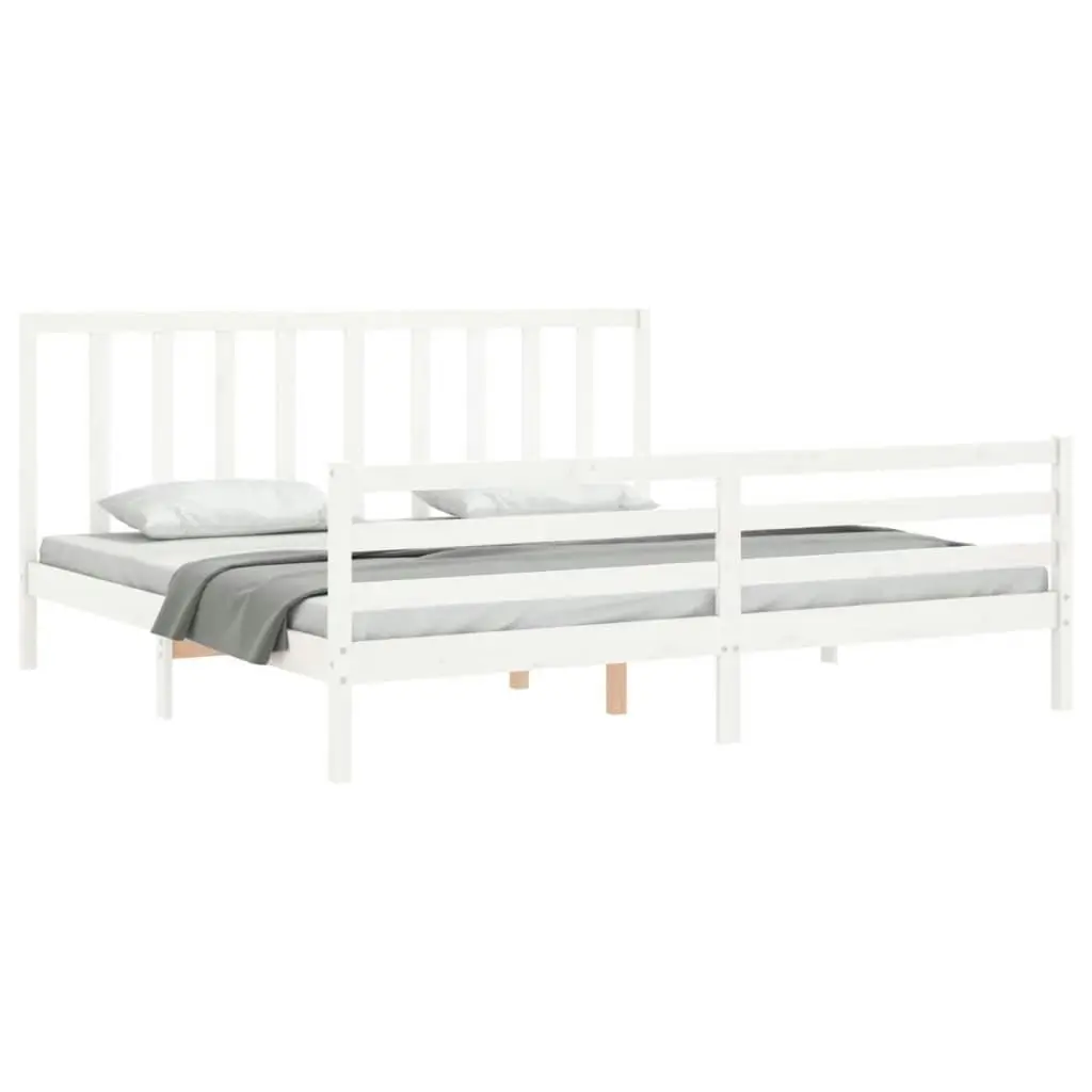 Bed Frame with Headboard White 183x203 cm King Solid Wood 3193807