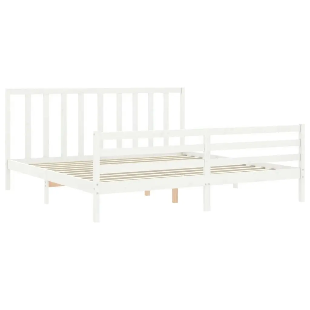 Bed Frame with Headboard White 183x203 cm King Solid Wood 3193807