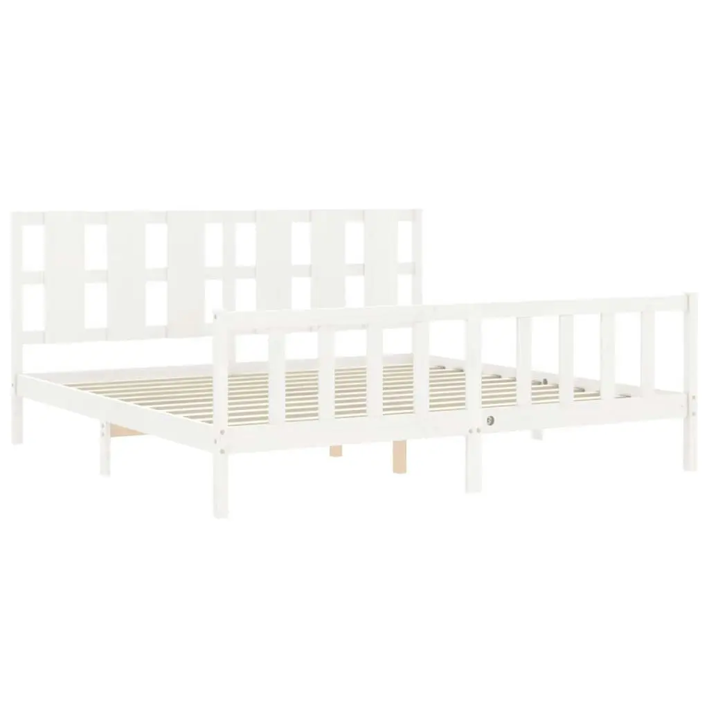 Bed Frame without Mattress White 183x203 cm King Solid Wood Pine 3192247