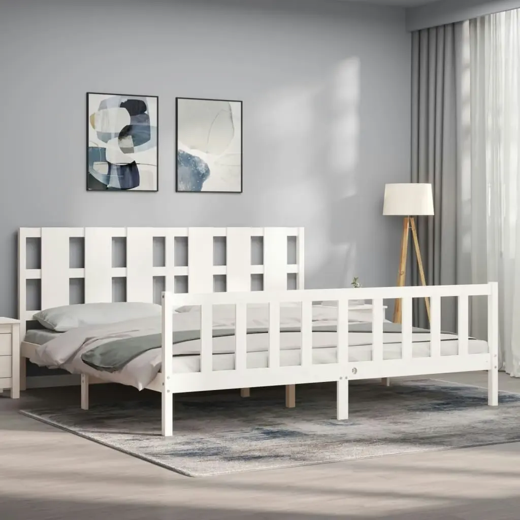 Bed Frame without Mattress White 183x203 cm King Solid Wood Pine 3192247