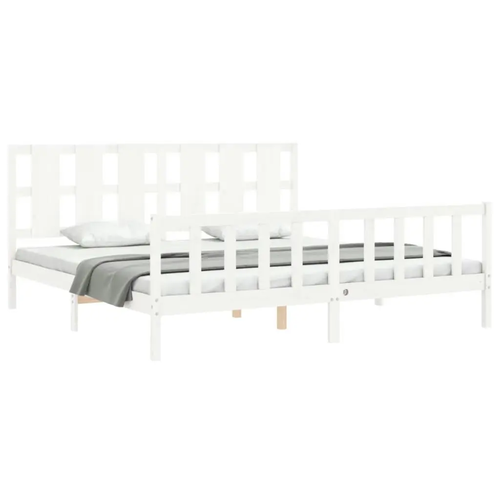 Bed Frame without Mattress White 183x203 cm King Solid Wood Pine 3192247