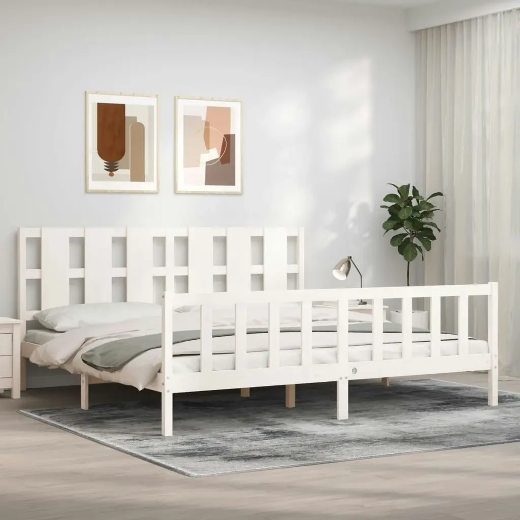 Bed Frame without Mattress White 183x203 cm King Solid Wood Pine 3192247