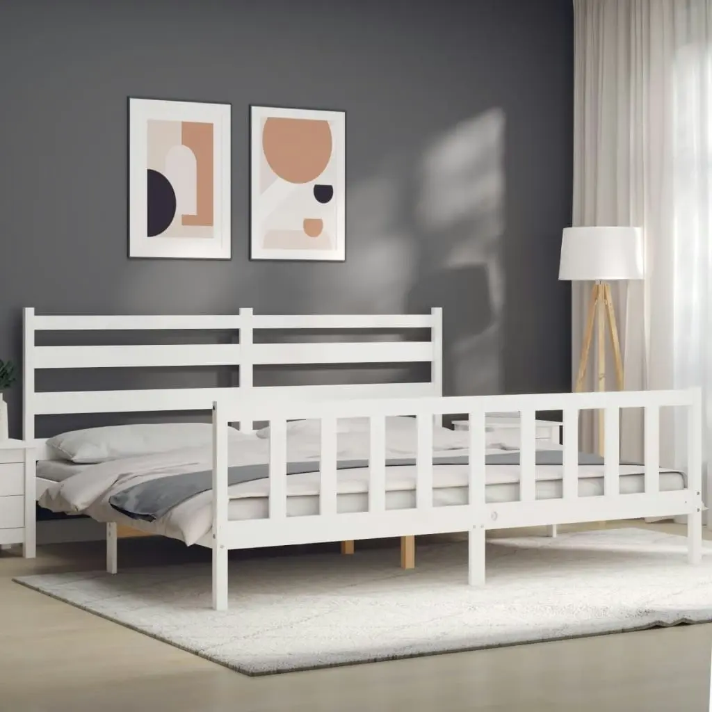 Bed Frame without Mattress White 183x203 cm King Solid Wood Pine 3192052