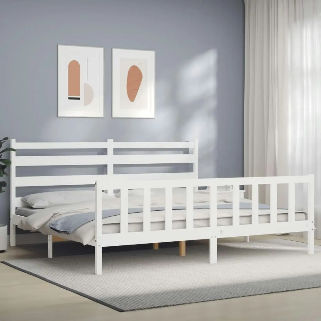 Bed Frame without Mattress White 183x203 cm King Solid Wood Pine 3192052