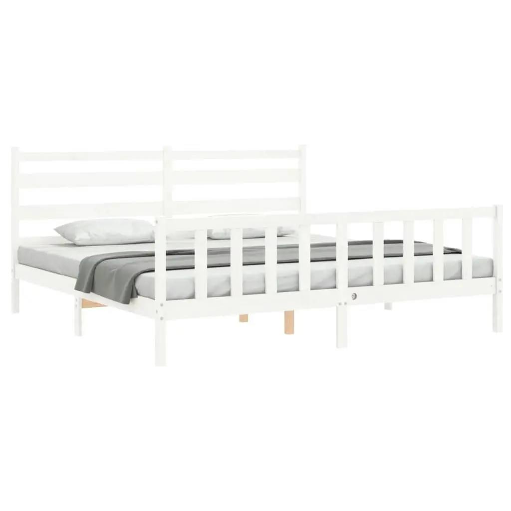 Bed Frame without Mattress White 183x203 cm King Solid Wood Pine 3192052