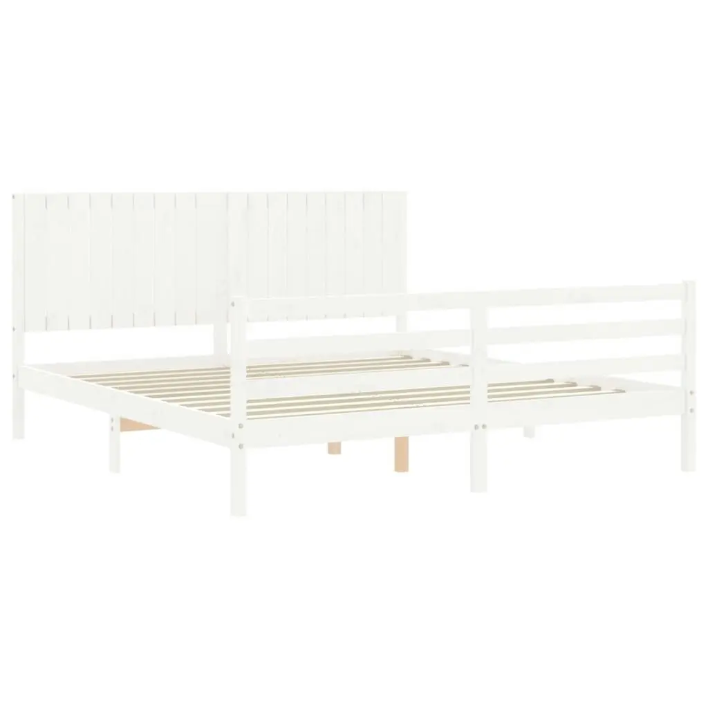 Bed Frame with Headboard White 183x203 cm King Solid Wood 3194782