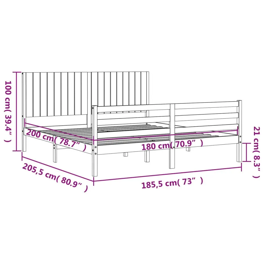 Bed Frame with Headboard White 183x203 cm King Solid Wood 3194782