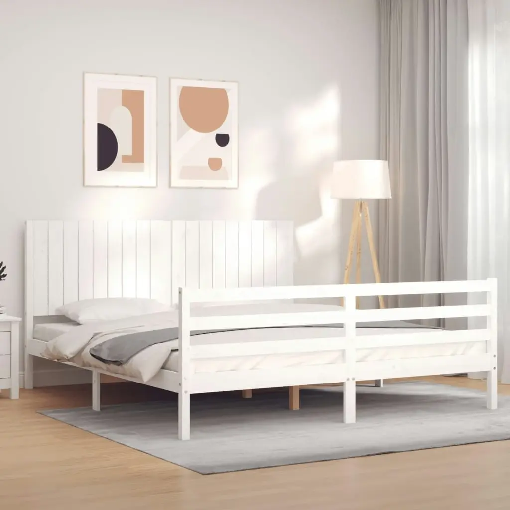 Bed Frame with Headboard White 183x203 cm King Solid Wood 3194782