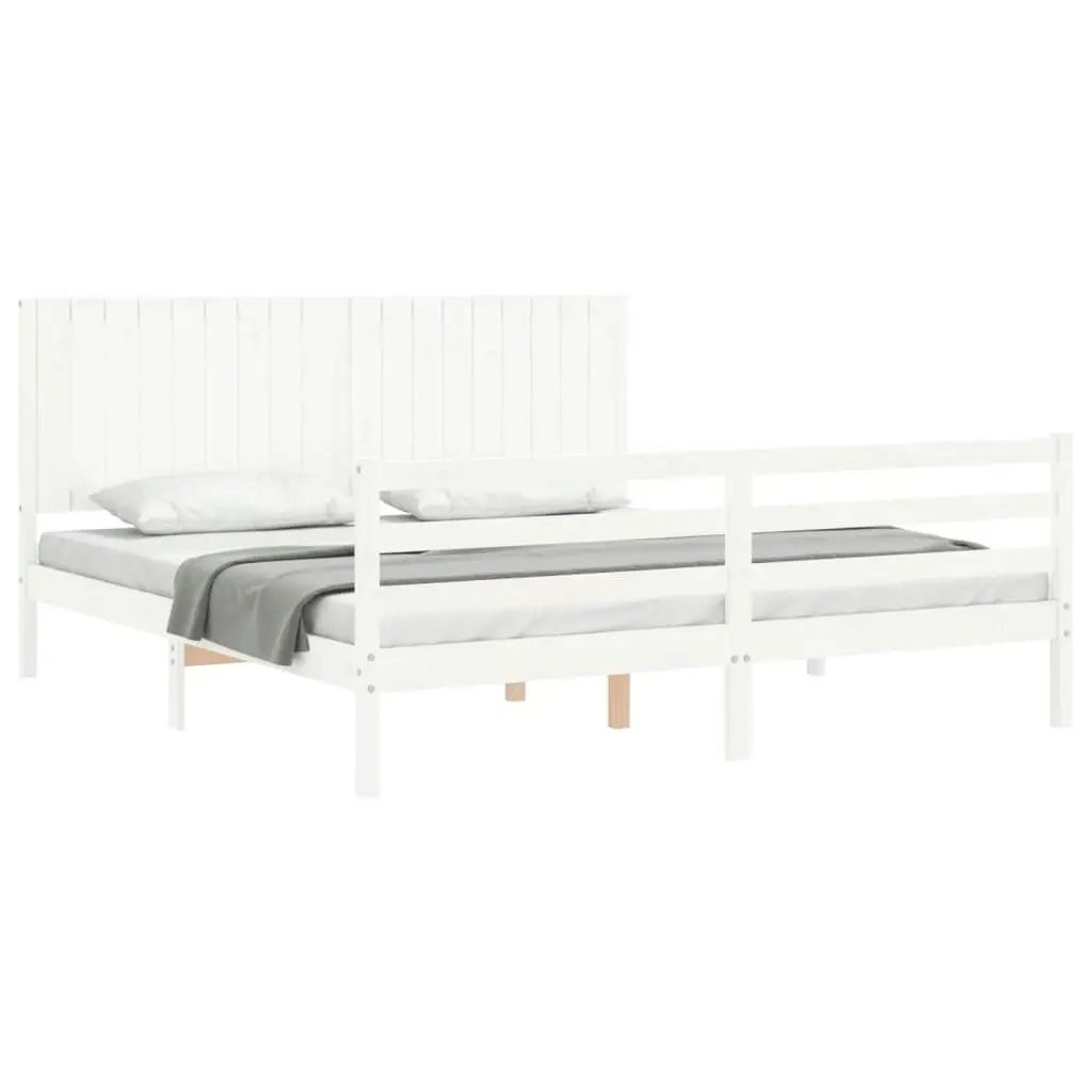 Bed Frame with Headboard White 183x203 cm King Solid Wood 3194782