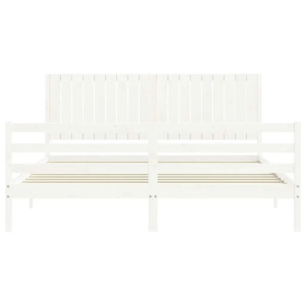 Bed Frame with Headboard White 183x203 cm King Solid Wood 3194782